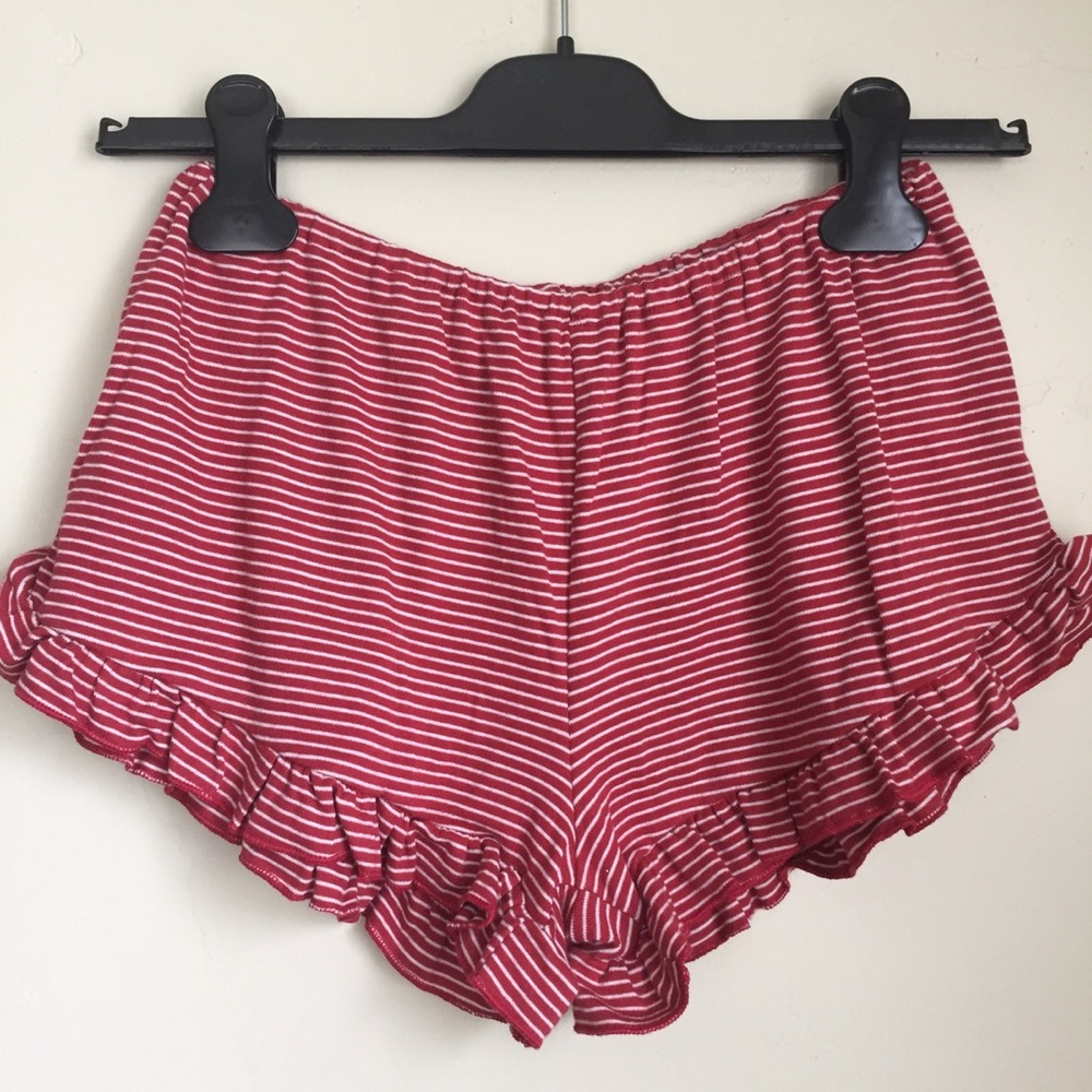 Kimchi blue red and white striped ruffle shorts